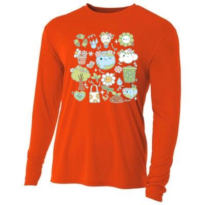 Cute Retro Hippie Celebrate Earth Day Cooling Performance Long Sleeve Crew