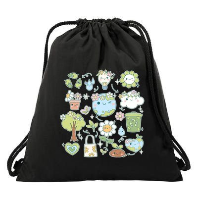 Cute Retro Hippie Celebrate Earth Day Drawstring Bag