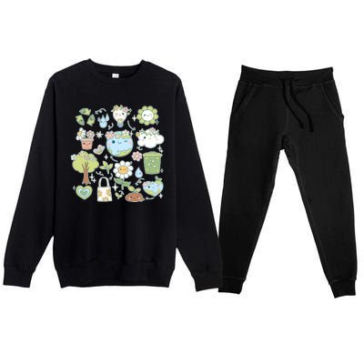 Cute Retro Hippie Celebrate Earth Day Premium Crewneck Sweatsuit Set