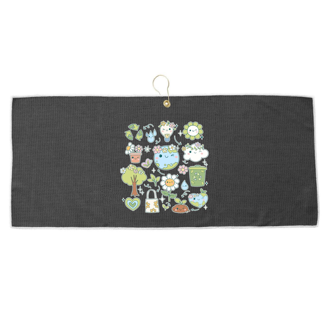 Cute Retro Hippie Celebrate Earth Day Large Microfiber Waffle Golf Towel