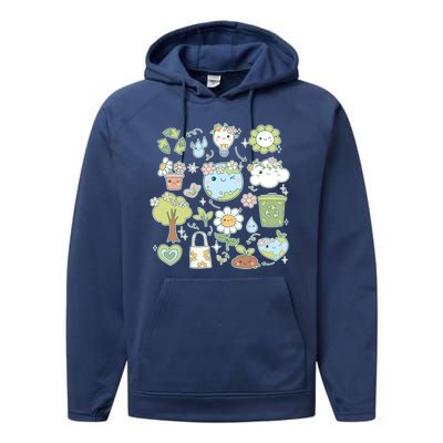 Cute Retro Hippie Celebrate Earth Day Performance Fleece Hoodie