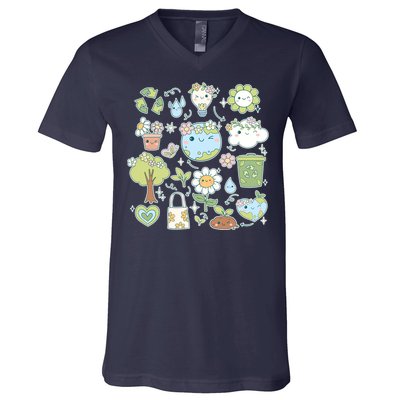 Cute Retro Hippie Celebrate Earth Day V-Neck T-Shirt