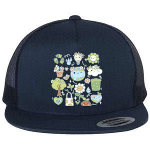 Cute Retro Hippie Celebrate Earth Day Flat Bill Trucker Hat