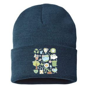 Cute Retro Hippie Celebrate Earth Day Sustainable Knit Beanie