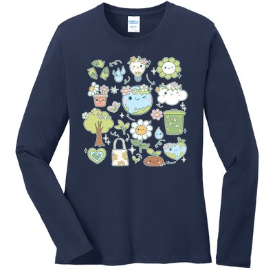 Cute Retro Hippie Celebrate Earth Day Ladies Long Sleeve Shirt