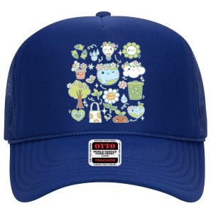 Cute Retro Hippie Celebrate Earth Day High Crown Mesh Back Trucker Hat