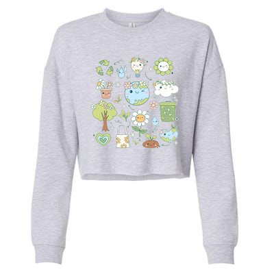 Cute Retro Hippie Celebrate Earth Day Cropped Pullover Crew