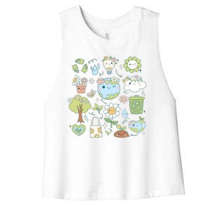 Cute Retro Hippie Celebrate Earth Day Women's Racerback Cropped Tank