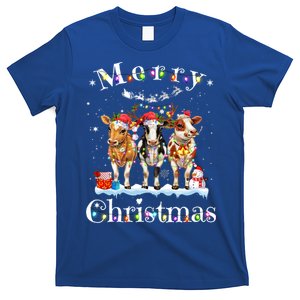 Cow Reindeer Hat Santa Christmas Lights Funny Cow Christmas Gift T-Shirt