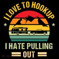 Camping RV I Love To Hookup I Hate Pulling Out Camping Retro Stripe Pom Pom Beanie