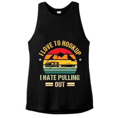 Camping RV I Love To Hookup I Hate Pulling Out Camping Retro Ladies PosiCharge Tri-Blend Wicking Tank