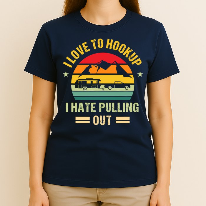 Camping RV I Love To Hookup I Hate Pulling Out Camping Retro T-Shirt
