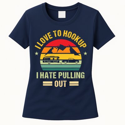 Camping RV I Love To Hookup I Hate Pulling Out Camping Retro Womens T-Shirt
