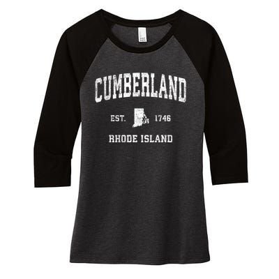 Cumberland Rhode Island Ri Vintage Sports Women's Tri-Blend 3/4-Sleeve Raglan Shirt