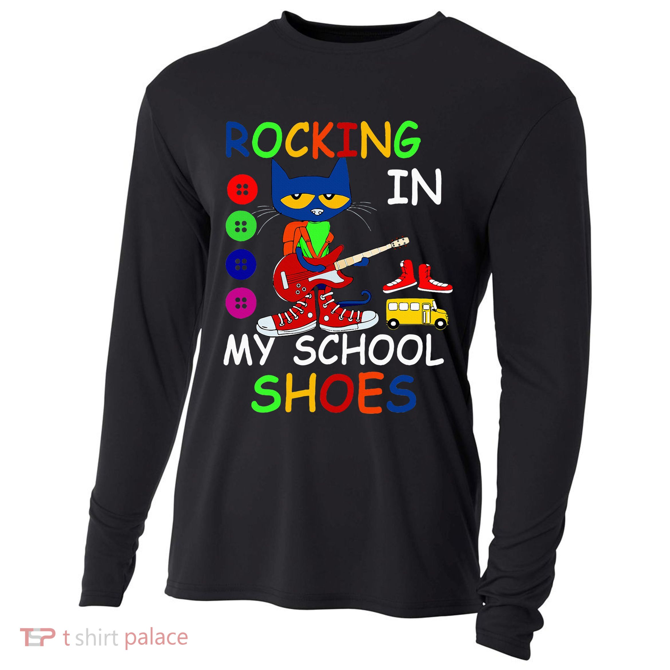 Cat Rocking In My School Shoes Back To School Cooling Performance Long Sleeve Crew
