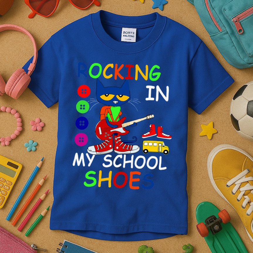 Cat Rocking In My School Shoes Back To School Kids T-Shirt