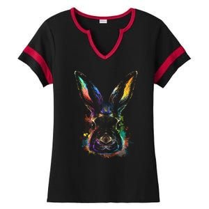 Colorful Rabbit Illustration Ladies Halftime Notch Neck Tee