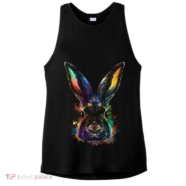 Colorful Rabbit Illustration Ladies PosiCharge Tri-Blend Wicking Tank