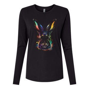 Colorful Rabbit Illustration Womens Cotton Relaxed Long Sleeve T-Shirt