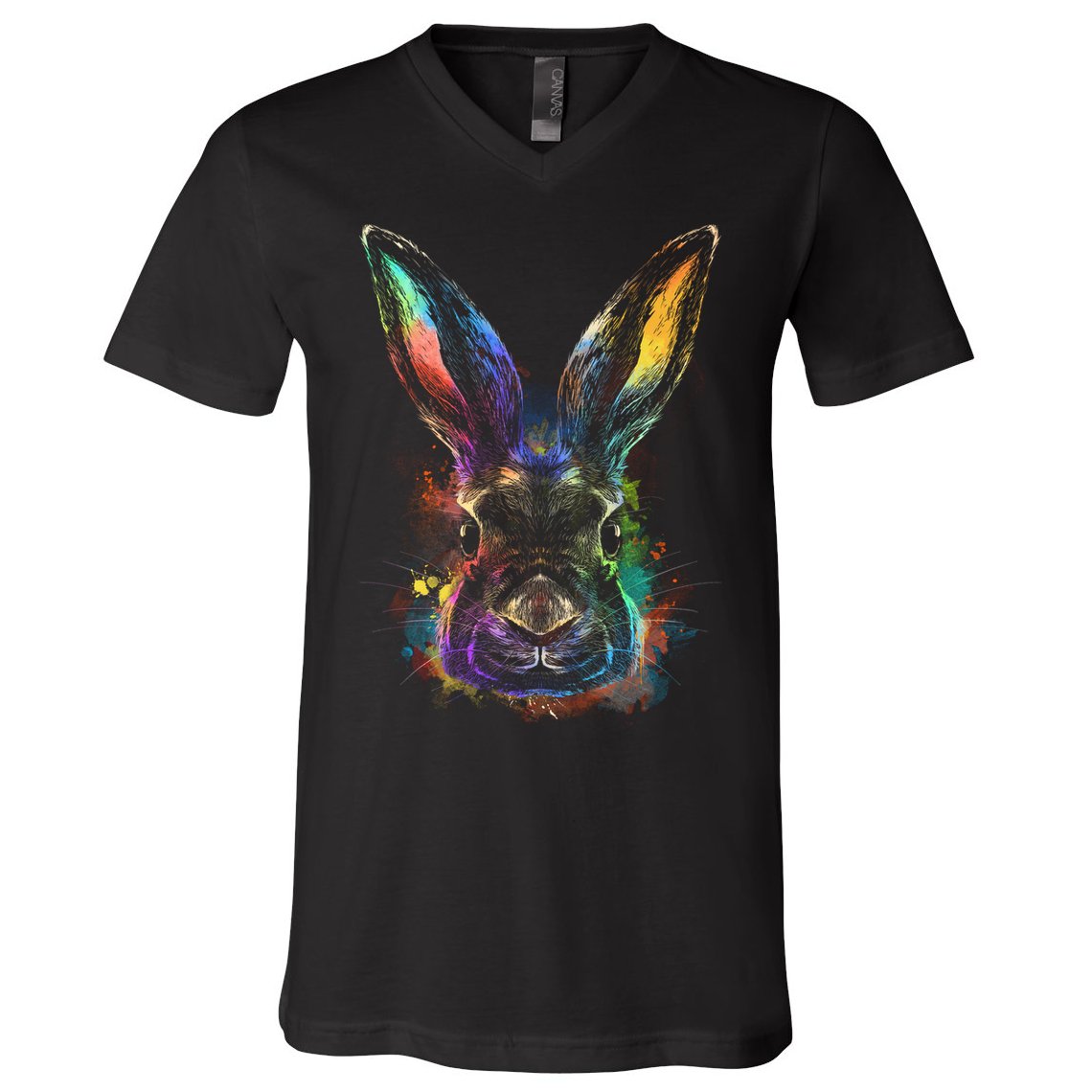 Colorful Rabbit Illustration V-Neck T-Shirt