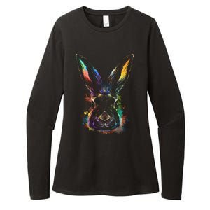 Colorful Rabbit Illustration Womens CVC Long Sleeve Shirt