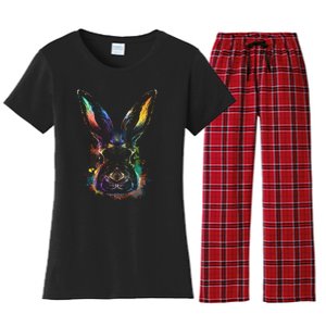 Colorful Rabbit Illustration Women's Flannel Pajama Set