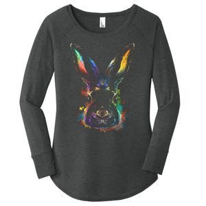 Colorful Rabbit Illustration Women's Perfect Tri Tunic Long Sleeve Shirt