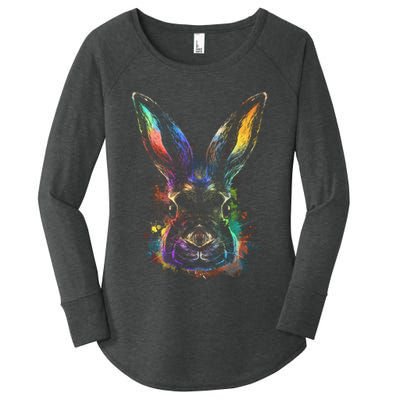 Colorful Rabbit Illustration Women's Perfect Tri Tunic Long Sleeve Shirt