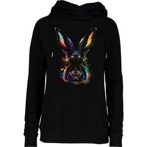 Colorful Rabbit Illustration Womens Funnel Neck Pullover Hood