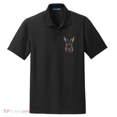 Colorful Rabbit Illustration Dry Zone Grid Polo