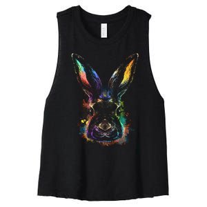 Colorful Rabbit Illustration Women's Racerback Cropped Tank