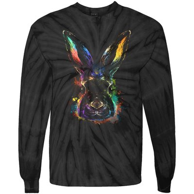 Colorful Rabbit Illustration Tie-Dye Long Sleeve Shirt