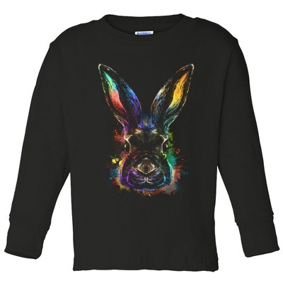 Colorful Rabbit Illustration Toddler Long Sleeve Shirt