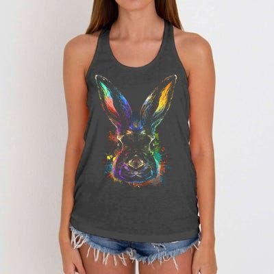 Colorful Rabbit Illustration Women's Knotted Racerback Tank