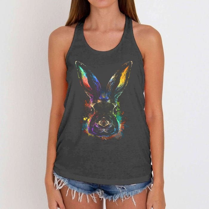 Colorful Rabbit Illustration Women's Knotted Racerback Tank