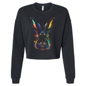 Colorful Rabbit Illustration Cropped Pullover Crew