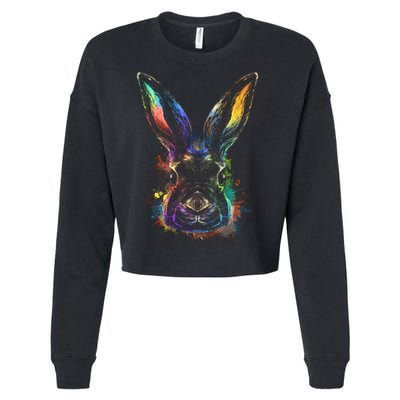 Colorful Rabbit Illustration Cropped Pullover Crew