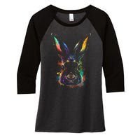 Colorful Rabbit Illustration Women's Tri-Blend 3/4-Sleeve Raglan Shirt