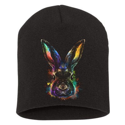 Colorful Rabbit Illustration Short Acrylic Beanie