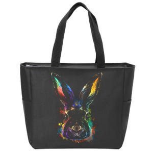 Colorful Rabbit Illustration Zip Tote Bag