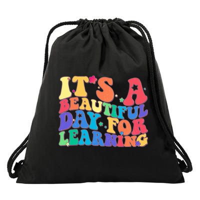 Colorful Retro It's A Beautiful Day For Learning Drawstring Bag