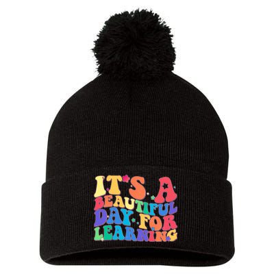 Colorful Retro It's A Beautiful Day For Learning Pom Pom 12in Knit Beanie