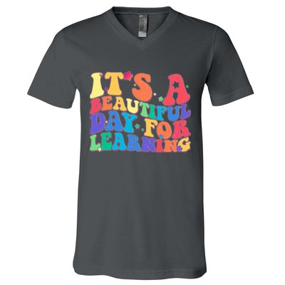 Colorful Retro It's A Beautiful Day For Learning V-Neck T-Shirt