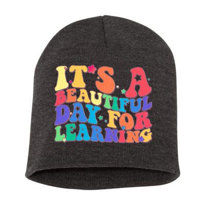 Colorful Retro It's A Beautiful Day For Learning Short Acrylic Beanie