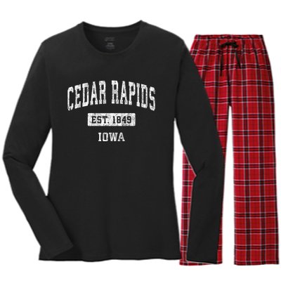 Cedar Rapids Iowa Ia Vintage Sports Women's Long Sleeve Flannel Pajama Set 