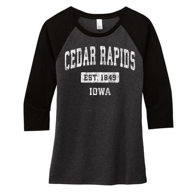 Cedar Rapids Iowa Ia Vintage Sports Women's Tri-Blend 3/4-Sleeve Raglan Shirt