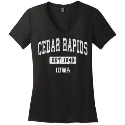 Cedar Rapids Iowa Ia Vintage Sports Women's V-Neck T-Shirt