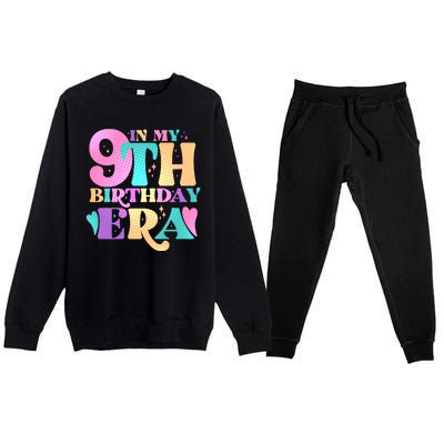 Cute Retro In My 9th Birthday Era Premium Crewneck Sweatsuit Set