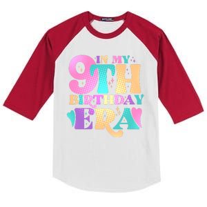 Cute Retro In My 9th Birthday Era Kids Colorblock Raglan Jersey