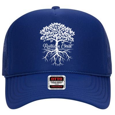 Cool Rooted In Chrisgift Christian Faith Gift Bible Verse Gift High Crown Mesh Back Trucker Hat